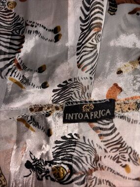 Into Africa Zebra Print Satin Scarf - White, Black, Gold, Brown. 1081
